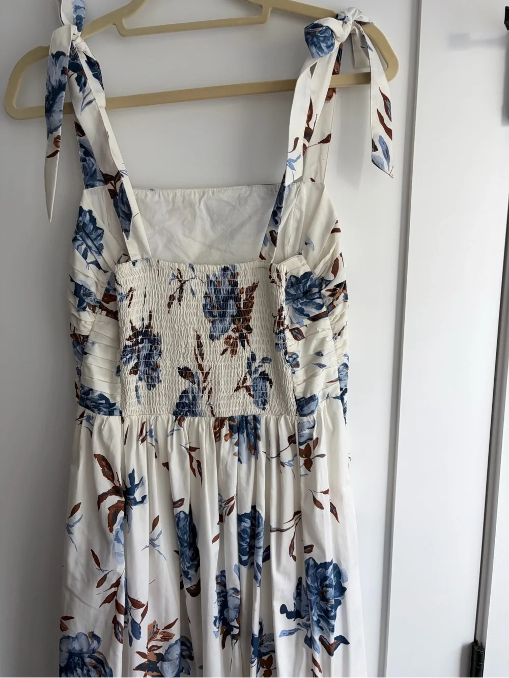 Abercrombie & Fitch Cream Maxi Dress with Blue Floral Print tie straps.